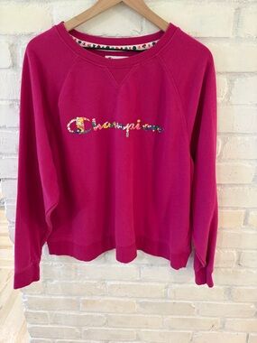 Champion Hot Pink Crewneck Sweatshirt with Floral Trim
(B1)